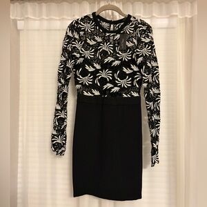 Black & White Long-Sleeve Patterned Women’s Dress